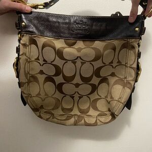 Coach Black and Tan Signature Shoulder Bag